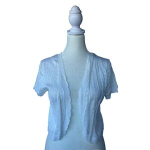 Olive + Oak Bolero Cardigan Shrug Womens M White Pointelle Knit Cottagecore NWT